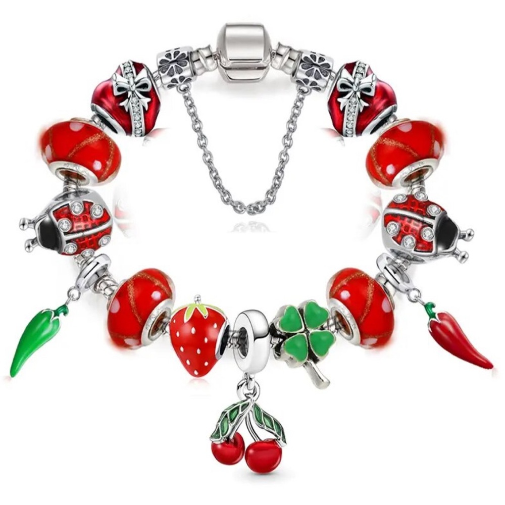 NEW Sterling Silver Summer Lady Bug Chili Pepper Charm Bracelet
